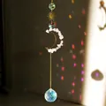 Rose quartz suncatcher with golden moon frame and crystal prism for garden window decor - Rose Quartz