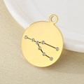 Round 18K gold plated stainless steel zodiac pendant with sparkling crystal inlay - Gold Style (KLJ4550-Z)