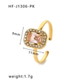 Golden open ring with pink rectangular zircon halo and size 9x11mm specifications - Rectangle Pink (HF-J1306-PK)
