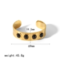 Gold geometric stainless steel bangle with four black round gemstones on a white base - Gold C-Shaped Inlaid Bracelet (TB7074-G)