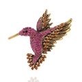 Exquisite gold hummingbird brooch with vibrant purple and pink rhinestones - Antique Gold Rose Red + Coffee