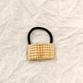 Gold rectangular hair tie with pyramid stud texture on a black elastic band - Gold Starry Rivet Texture 5cm