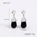 Dopamine candy color earrings featuring white pearls and black resin teardrop pendants - F1119 Steel Black Resin Drop