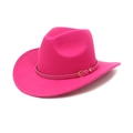 Hot pink wide brim felt cowboy hat with adjustable gold buckle band on white background - M (56-58cm) / Rose Red