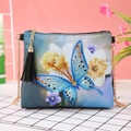 DIY diamond painting crossbody bag featuring blue butterfly and lily floral patterns - Blue Butterfly & Lily (Black) (AA106)