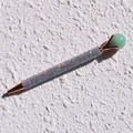 Detail of rose gold metal pen with colorful rhinestones and green jade stone top - Aventurine Jade