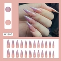 Glitter verloop lange amandelvormige plaknagels in nude en magenta laser glinstering - W1680 Fijne Glitter Gradiënt (Lijm Stijl)
