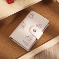 Compact beige PU card holder wallet featuring cute cartoon bear illustrations and metal snap - Off-white (Bear)