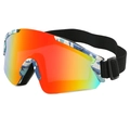 Gafas de esquí camuflaje azul y blanco con lentes de espejo degradadas para deporte - Marco de Camuflaje Azul Lente Roja