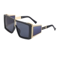 Steampunk black square sunglasses with side shields and golden metal frame details - Bright Black