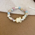 Colorful beaded bracelet with cute beige bear and star charms in candy style - Blue-Purple-Bear Pentagram