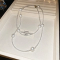 Detail of double-layer necklace with large white pearls and faceted crystal beads - White French Pearl Necklace (141#)