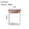 A 380ml cylindrical glass storage jar with a wooden lid and sealing ring for kitchen - 6x12cm (380ml)