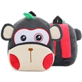Cute gray plush monkey backpack for kids with red straps and green leaf detail - Monkey