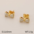Golden bow-shaped stud earrings with sparkling rhinestones in 11x5mm size - Bowknot Style / Gold