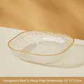 Thickened transparent blue fruit plate with gold rim and hammer texture finish - 1 Piece / Clear White