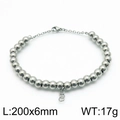 Polished 200mm stainless steel bead bracelet with 6mm silver balls and lobster clasp - 6mm Beads (KLJ6684-Z) / Steel