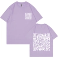 Harajuku style light purple crew neck t-shirt featuring a unique QR code design on the front - Lavender