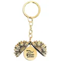 Detail of sunflower locket keychain with 'With all God things are possible' engraving - T00011 Full Gold (With God all things are possible)