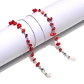 Red natural stone eyewear chain with silver metal links and silicone loop ends - Silver