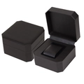 Black octagonal PU leather watch box with thickened interior cushion for jewelry display - Deep Coffee Tree Grain