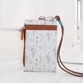 Light blue faux leather ID card holder with white daisy print and brown neck lanyard - Coffee