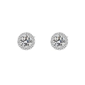 Classic silver S925 halo stud earrings with a central zircon and small outer stones - E3056 Round Halo Four-Prong Studs