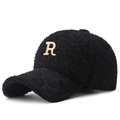 Casquette de baseball noire en polaire teddy avec lettre R strassée et visière étoilée - Réglable / Noir