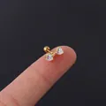 Golden stainless steel cartilage stud with iridescent rainbow crystal butterfly design - Bowknot Aurora Gemstone Style (HSPJ308-1#G) / Gold