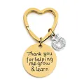 Golden heart keyring with sparkling apple charm and engraved thank you gift pendant - JSYZ003 Thank you for helping me grow & learn / Gold