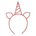 Red unicorn headband with glitter horn and cat ears for girls and women, front view - Luminous Unicorn / Rose Red