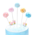Set of 5 colorful yarn ball cake toppers in pink, blue, and yellow for party decoration - 5pcs Yarn Balls - Light Colors