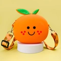 Funny orange silicone kids purse with cute smiley face and matching shoulder strap - Classic Orange Smile