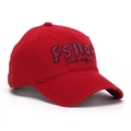 Détail d'une casquette de baseball rouge foncé avec broderie FSHOP et lettrage bleu - Taille unique / Rouge Foncé