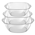Dreiteiliges Set transparenter quadratischer Kunststoff-Waschbecken mit praktischen Griffen - Transparentes 3-teiliges Set (L+M+S)