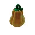 Close-up of a mini plastic orange pumpkin with green stem for Halloween decoration - Long Pumpkin / Orange
