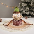 Sac cadeau de Noël bonhomme de neige avec bonnet vert tricoté et base en toile de jute - J-5 Sac avec Impression en Anglais Bonhomme de Neige