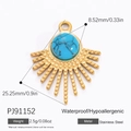 Gold stainless steel sunburst pendant with turquoise stone inlay for DIY jewelry - Turquoise Textured Blue Gemstone Sun Style (PJ91152)