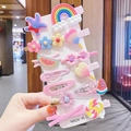 14-piece colorful cartoon hair clips set for girls featuring rainbow and flower designs - 5# Purple Starfish 14pcs Set