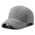 Deep grey faux lamb wool baseball cap with thick plush texture and curved brim - Adjustable / Gray