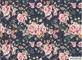 Water transfer nail art sticker WG4038 featuring pink roses and leaves on dark blue background - WG4038