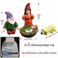 Miniature resin gnome family set with purple hat male, red hat female, baby, and puppy dog - Gnome Family Set C (4 Pieces)