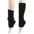 Close-up of black ribbed knit leg warmers with high elastic texture for JK style fashion - Black