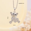 Collar de oso plateado con colgante de corazón de circón y medidas de tamaño detalladas - Plateado Corazón (167)
