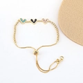 Detail of gold adjustable heart bracelet with blue and pink cubic zirconia charms - Blue/Dark Blue/Pink (BR10803-9)