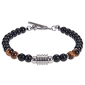 6mm Obsidian and Tiger Eye beaded bracelet with stainless steel OT buckle and metal cylinder - Tiger's Eye