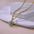 Retro gold chain necklace with oval green amazonite stone pendant on minimal display - Oval Natural Stone Necklace (SN095)