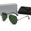Classic pilot sunglasses with black metal frame, dark green lenses and leather case - Black Frame Dark Green With Box