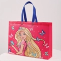 Pink non-woven gift bag featuring a princess print and durable blue woven handles - Blonde Princess Style / Horizontal 32*42*10cm