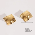 Golden irregular square 18K gold plated stainless steel stud earrings with crinkle texture - Geometric Square Style (660-03)